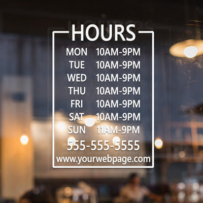 Custom Business Store Hours Decal